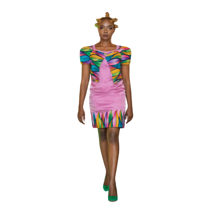Ladies Ooh Organza Cropped Ankara Bolero Jacket and Organza strappy dress with HAND-MADE Ankara applique