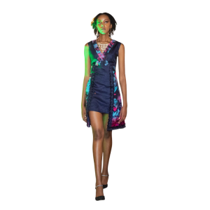Ladies Ooh Organza Front Criss Cross dress with Ankara print and feather detail on hem line
