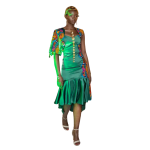 Ladies Sassy Satin dress with Ankara shoulder and side dress detail with high low effect