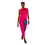 Ladies HAND-MADE Leso Applique Cotton Dress with matching coiffed hat with rose petals