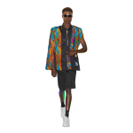 Men's Sleeveless Black Jacket with layered Ankara details front and back