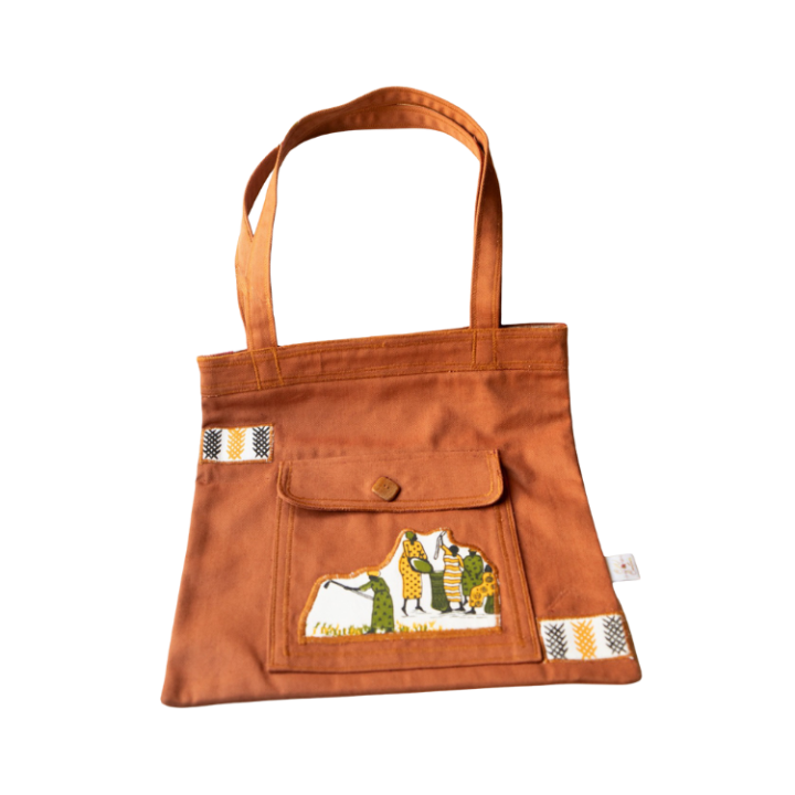 Signature Brown Canvas Cotton Tote Bags with Kenyan Village