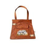 Signature Brown Canvas Cotton Tote Bags with White Elephant