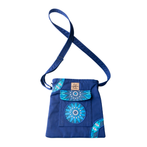 Signature Safari Unisex Navy Blue Canvas Sling Bags with Floral Leso  Center Circle